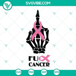 Fuck Cancer SVG featuring middle finger skeleton design for Breast Cancer awareness campaigns. Great for digital print or apparel.