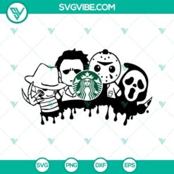 Halloween-themed Starbucks cup SVG with full wrap horror movies design download. Perfect for Halloween.