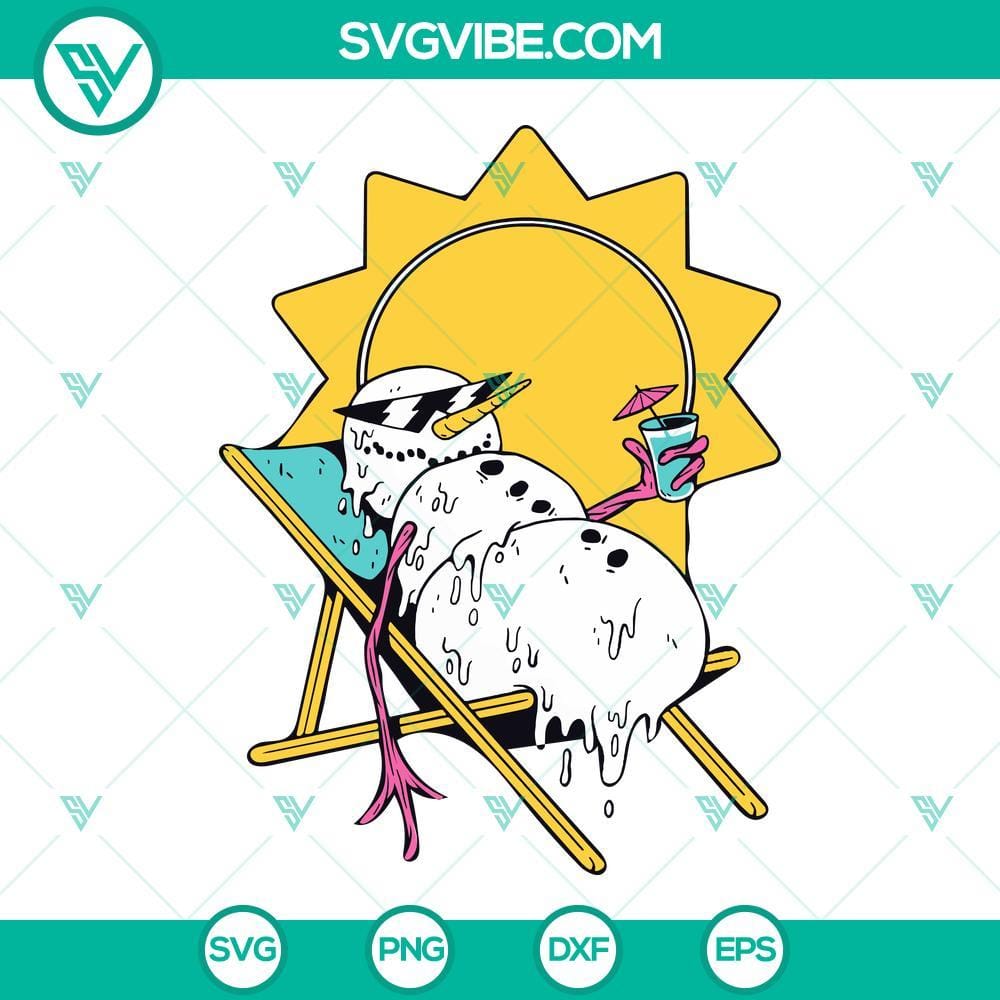 Funny Christmas In July SVG, Summer Snowman In Beach SVG Christmas in July SVG with a whimsical summer snowman on the beach, perfect for festive crafting. Downloadable design.