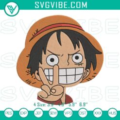 Luffy character embroidery design file from One Piece anime with a humorous twist. Ideal for anime fans and craft enthusiasts.
