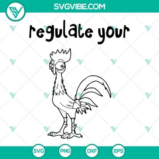 Funny Rooster SVG design for download, featuring "Regulate Your Cock Hei" text in various file formats like PNG, DXF, and EPS.
