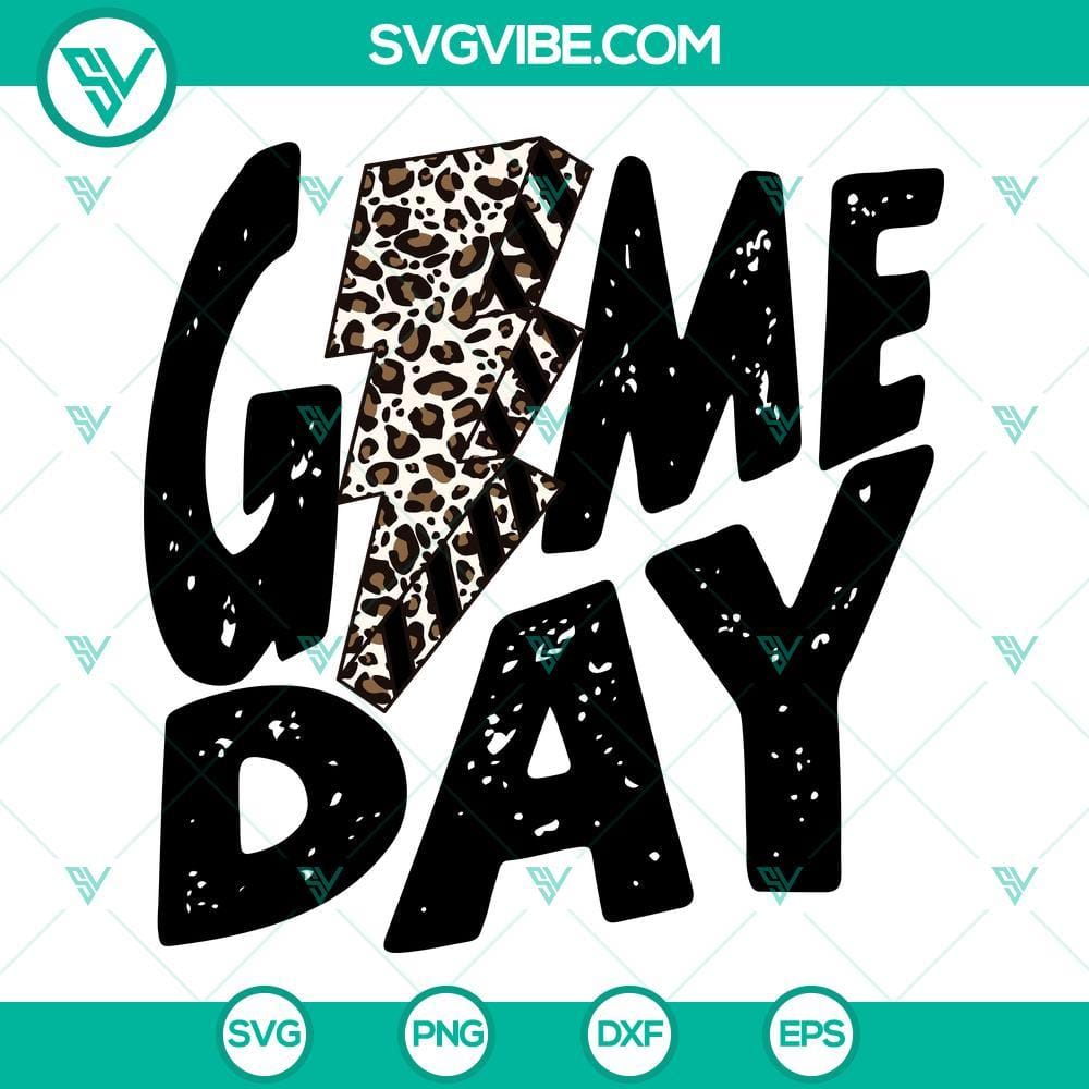 Game Day SVG File, Game Day Football SVG Files, Leopard Lightning Bolt SVG Download Game Day football SVG file with Leopard Lightning Bolt design for download, perfect for game day apparel.