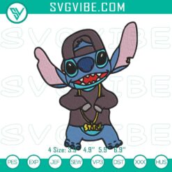 Gangster stitch embroidery designs featuring a rapper cartoon pattern for urban-themed crafts.