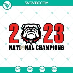 Georgia Bulldogs 2022 2023 National Champions SVG images bundle featuring unique design elements in Georgia team colors for sports fan graphics.