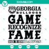 Georgia Bulldogs' "Game Recognize Fame Back To Back Go Dawgs" SVG file design with team logo and text. Perfect for fans and supporters.