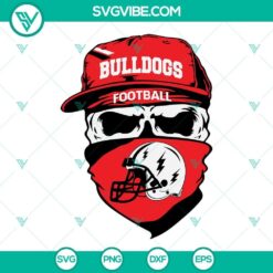 Georgia Bulldogs skull SVG download with football theme, includes PNG, DXF, and EPS cut files. Perfect for Bulldogs fans.