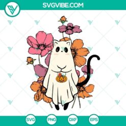 Ghost cat and black cat Halloween SVG downloads with spooky and floral designs for crafts and decorations.