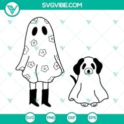 Ghost girl and ghost dog Halloween SVG with hot ghoul design, ideal for spooky crafts. Downloadable SVG files for a chilling project.