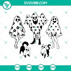 Ghost girl & pet SVG bundle with a ghost cat and ghost dog SVG files - perfect for Halloween crafts and designs.