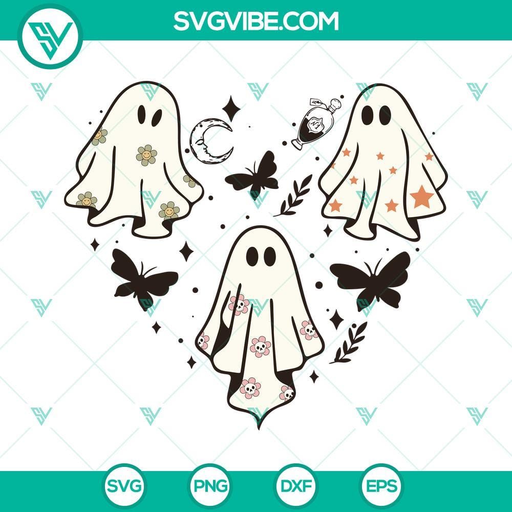 Ghost Heart SVG, Cute Ghost Halloween SVG PNG DXF EPS Digital File Spooky and adorable Ghost Heart Halloween SVG image perfect for digital use.