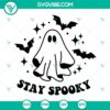 Creepy Halloween SVG design with Ghost, Stay Spooky, and Bat files for download, featuring a spooky Halloween quote.
