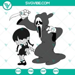 Ghostface and Wednesday Addams SVG file perfect for horror movie fans and Halloween projects. Funny and unique design, ideal for Scream SVG download.