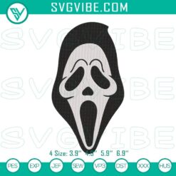 Ghostface embroidery design inspired by Scream horror movie, in machine file format. Perfect for horror fans and Halloween projects.