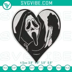Ghostface heart embroidery designs perfect for Halloween. Horror movie inspired digital download for spooky crafting projects.