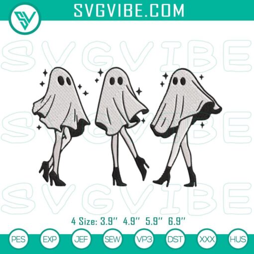 Spooky and cute Ghosts Girl Halloween embroidery design featuring a ghost character pattern perfect for Halloween decorations.