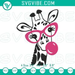 Giraffe bubble gum embroidery designs, cute animal files for crafts, funny and adorable stitching patterns.