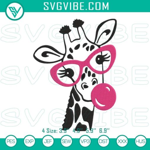 Giraffe bubble gum embroidery designs, cute animal files for crafts, funny and adorable stitching patterns.