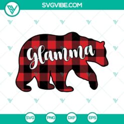 Buffalo Plaid Glamma Bear SVG and PNG files, perfect for Grandma, with stylish design elements.