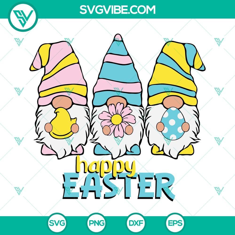 Gnomes Happy Easter SVG, Easter Gnome SVG, Gnome SVG, Easter SVG Easter gnome SVG files with cheerful gnomes design for Easter celebration.