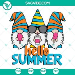 Gnomes Hello Summer SVG design featuring cute summer gnomes with the text "Hello Summer", perfect for crafts and decor.