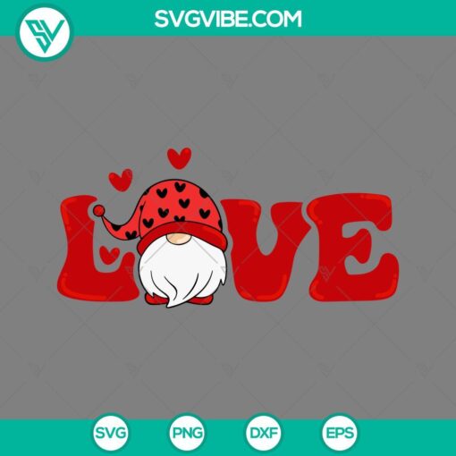 Valentine gnomes holding heart, SVG and PNG files for crafting, EPS and DXF included. Perfect for Valentine's Day projects.