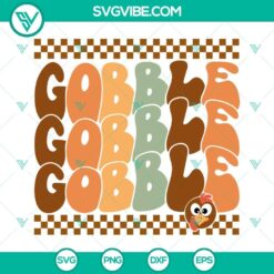 Turkey face SVG design perfect for Thanksgiving crafts, digital download with "Gobble Gobble Gobble" text.