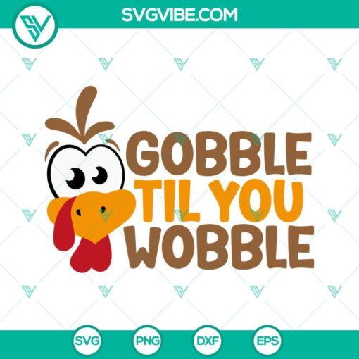Gobble Til You Wobble SVG download with Turkey and Happy Thanksgiving design, ideal for holiday crafts.