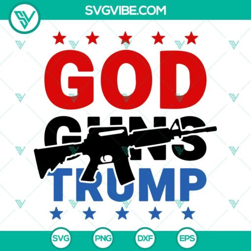 God Guns Trump and Trump 2024 SVG files for Cricut, featuring rifle designs. Perfect for patriotic crafting projects.