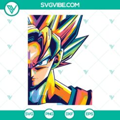 Goku Super Saiyan design in rainbow colors, Dragon Ball themed SVG images for cutting, PNG, DXF, and EPS formats.