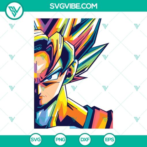 Goku Super Saiyan Rainbow SVG File with Dragon Ball themed images in PNG, DXF, EPS format for cutting.