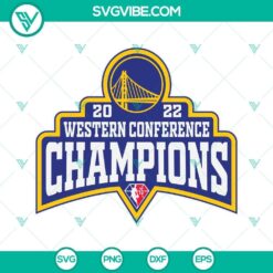 Golden State Warriors 2022 Western Conference Champions SVG and PNG file logo with team colors and illustrations.