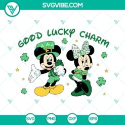 Good Luck Charm SVG Download featuring Leprechaun and Mickey Minnie Mouse characters for St. Patrick's Day. Ideal for crafts and projects.