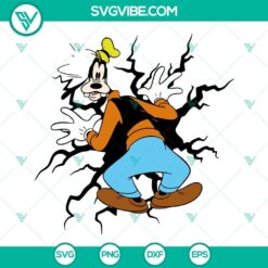 Goofy cracked wall SVG download featuring Disney dog cartoon character in PNG, DXF, EPS format for crafts and projects.