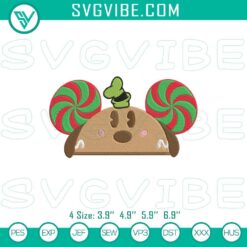 Goofy gingerbread hat ears embroidery file with Disney Christmas design, perfect for holiday crafting and DIY projects.