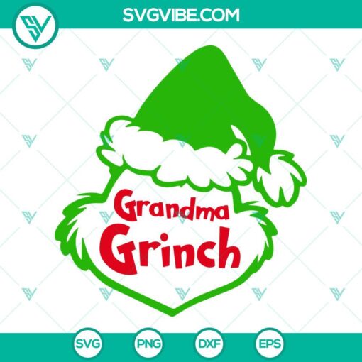 Grandma Grinch themed SVG images in PNG, DXF, and EPS file formats for cutting crafts.