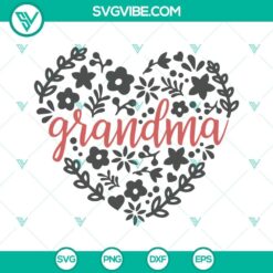 Grandma heart floral SVG download featuring a beautiful design with flowers, perfect for grandmother projects and crafts.