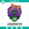 Grandmomster Messy Bun Skull SVG design for Halloween Mom Life. Download as SVG, PNG, and DXF files. Ideal for spooky craft projects.