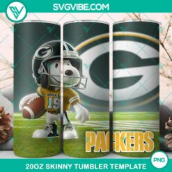 Green Bay Packers Snoopy tumbler wrap design in PNG file, 3D effect, 20oz size, perfect for football fans.