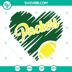 Green Bay Packers heart SVG design, NFL team logo in green and yellow. Packers football SVG file download.