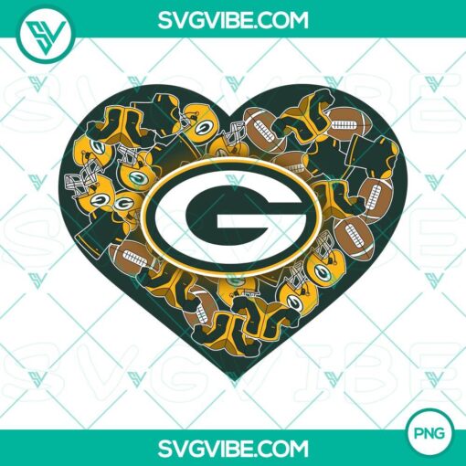 Green Bay Packers heart Valentine PNG files with designs perfect for NFL fans celebration.
