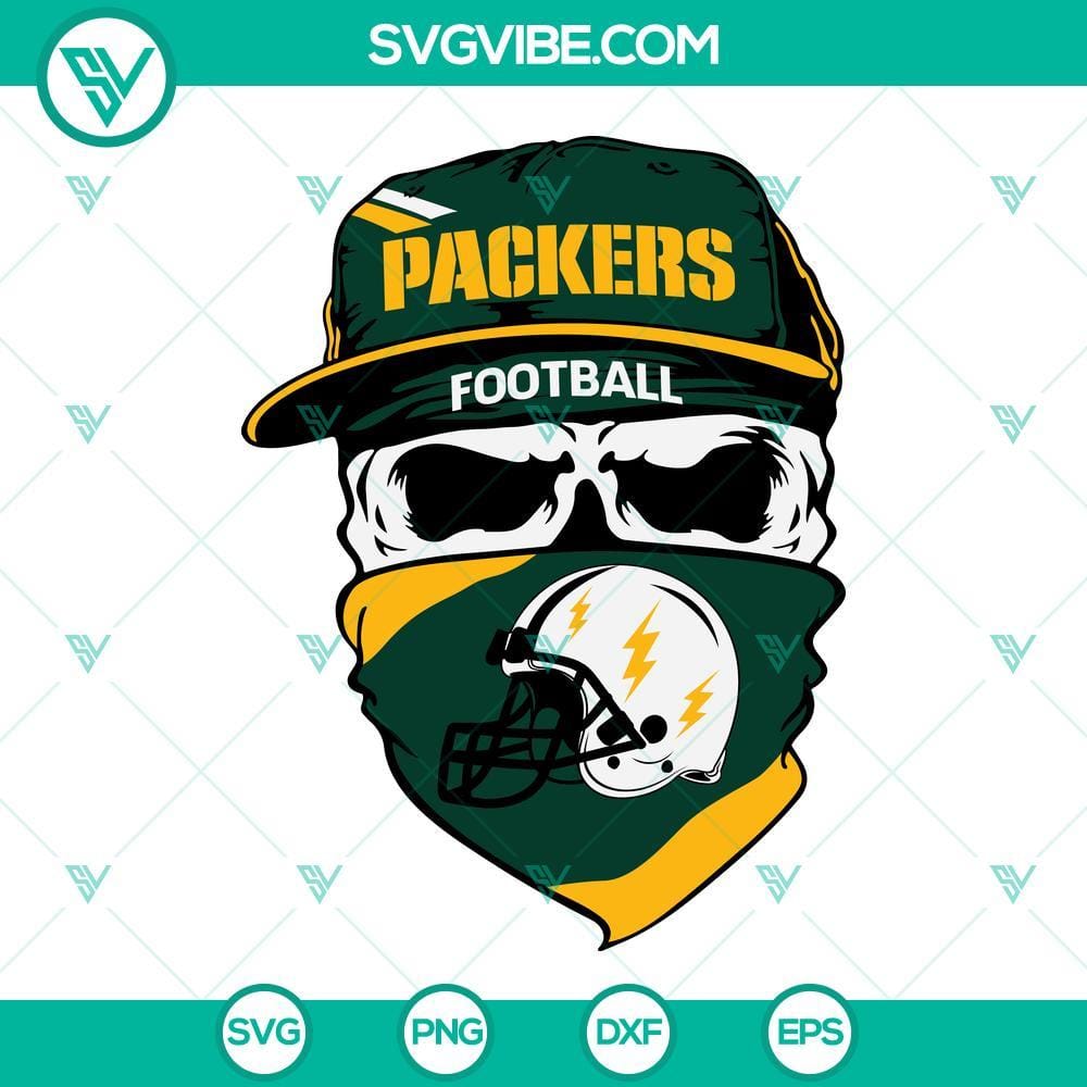 Green Bay Packers Skull SVG, Packers Football SVG PNG DXF EPS Cut Files Green Bay Packers skull SVG files - Packers football design in PNG, DXF, EPS format for cutting.