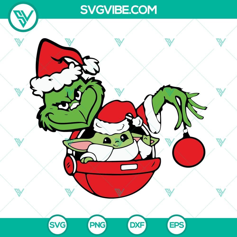 grinch-and-baby-yoda-santa-hat-christmas-svg-star-wars-christmas-svg-grinch-christmas-svg-5-mockup.jpg Grinch and Baby Yoda in Santa hats, Star Wars Christmas themed SVG images for festive season.