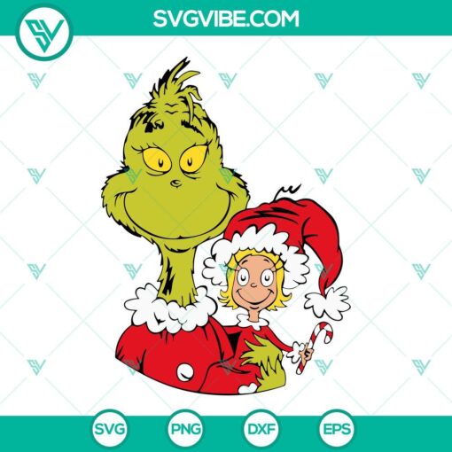 Christmas SVG images featuring Grinch, Cindy Lou Who, and Santa Claus, perfect for holiday crafting projects.