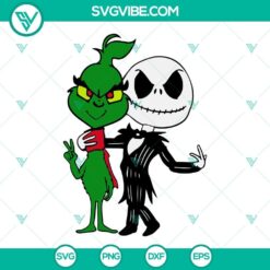 Grinch and Jack Skellington SVG files for download, featuring iconic characters in a festive and spooky design.