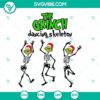Grinch dancing skeleton and Grinch Santa hat Christmas SVG images for holiday crafts and decorations.