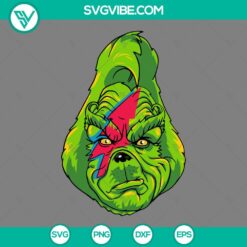 Grinch David Bowie themed Christmas SVG files for crafting, including PNG, EPS, and DXF formats. Ideal for holiday projects and decor.