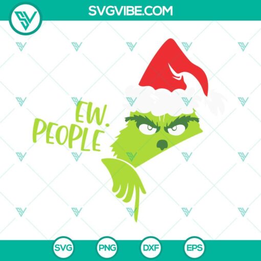 Grinch Santa Hat Christmas SVG files with EW People design, PNG EPS DXF images for holiday crafting projects.