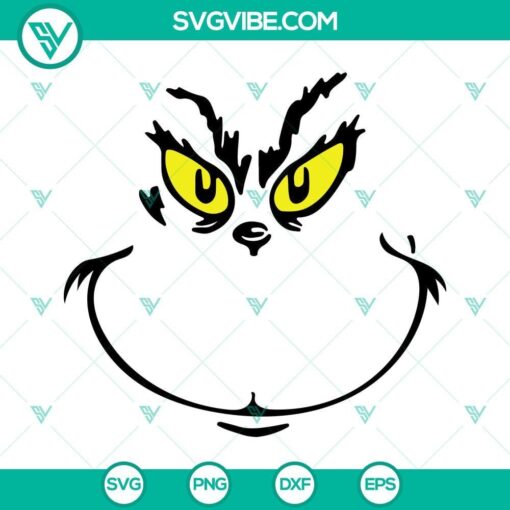 Grinch face SVG clipart for Cricut, digital design showcasing iconic Grinch face, perfect for holiday crafts.