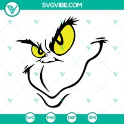 Grinch face SVG download featuring cut file and clip art, ideal for holiday-themed digital crafts and DIY projects.