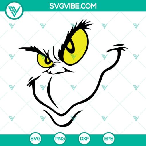 Grinch face SVG download featuring cut file and clip art, ideal for holiday-themed digital crafts and DIY projects.